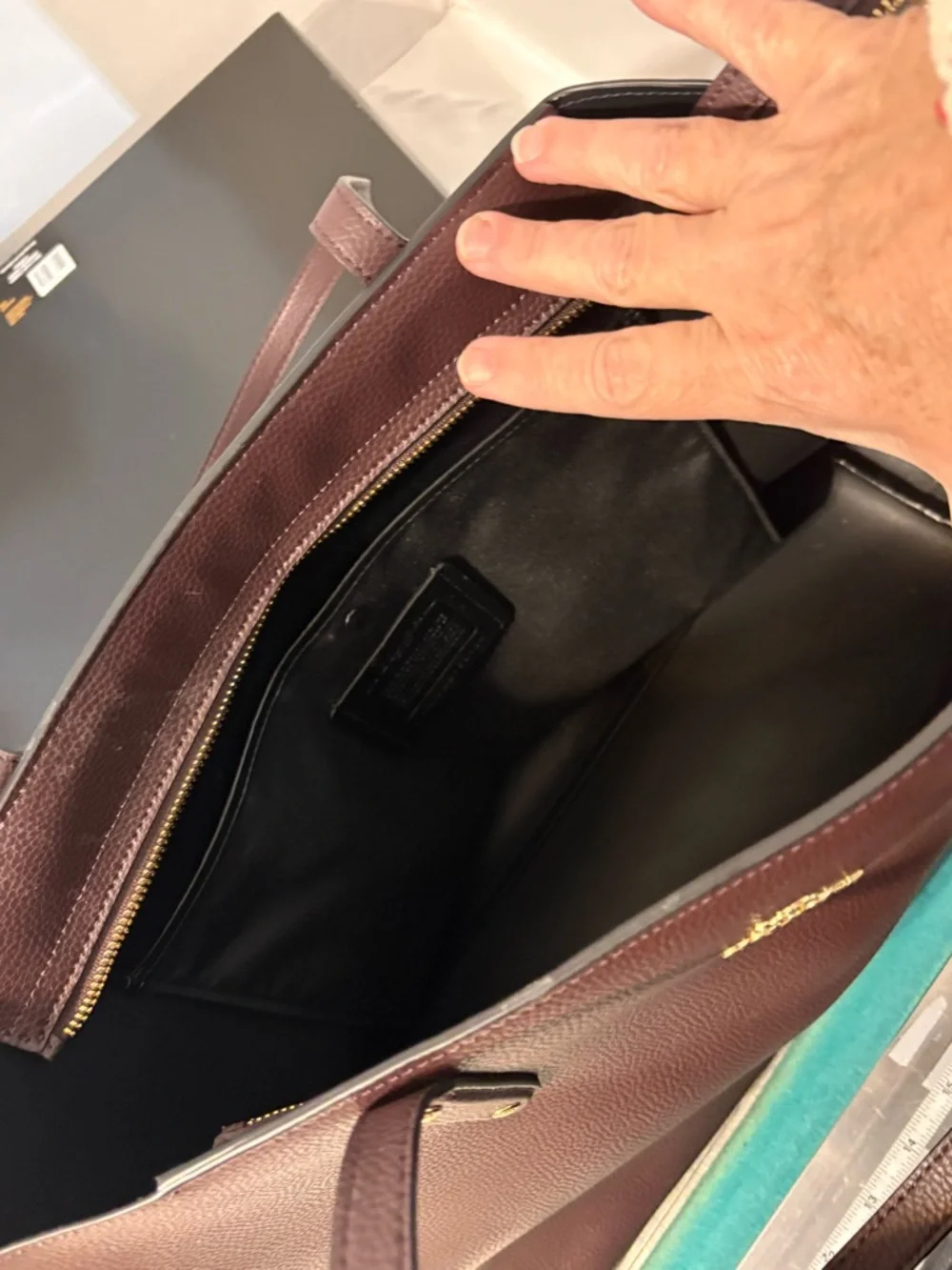 Coach Pebble Leather Tote Bag in Dark Brown women’s 11 X 14 - Picture 4 of 14